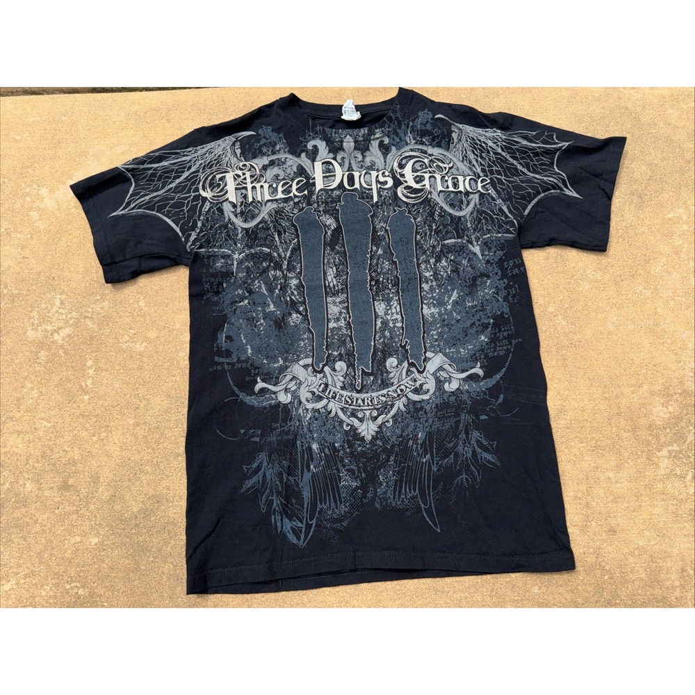 Three Days Grace "Life Starts Now" AOP T-shirt - Affliction Style Y2K Size Large